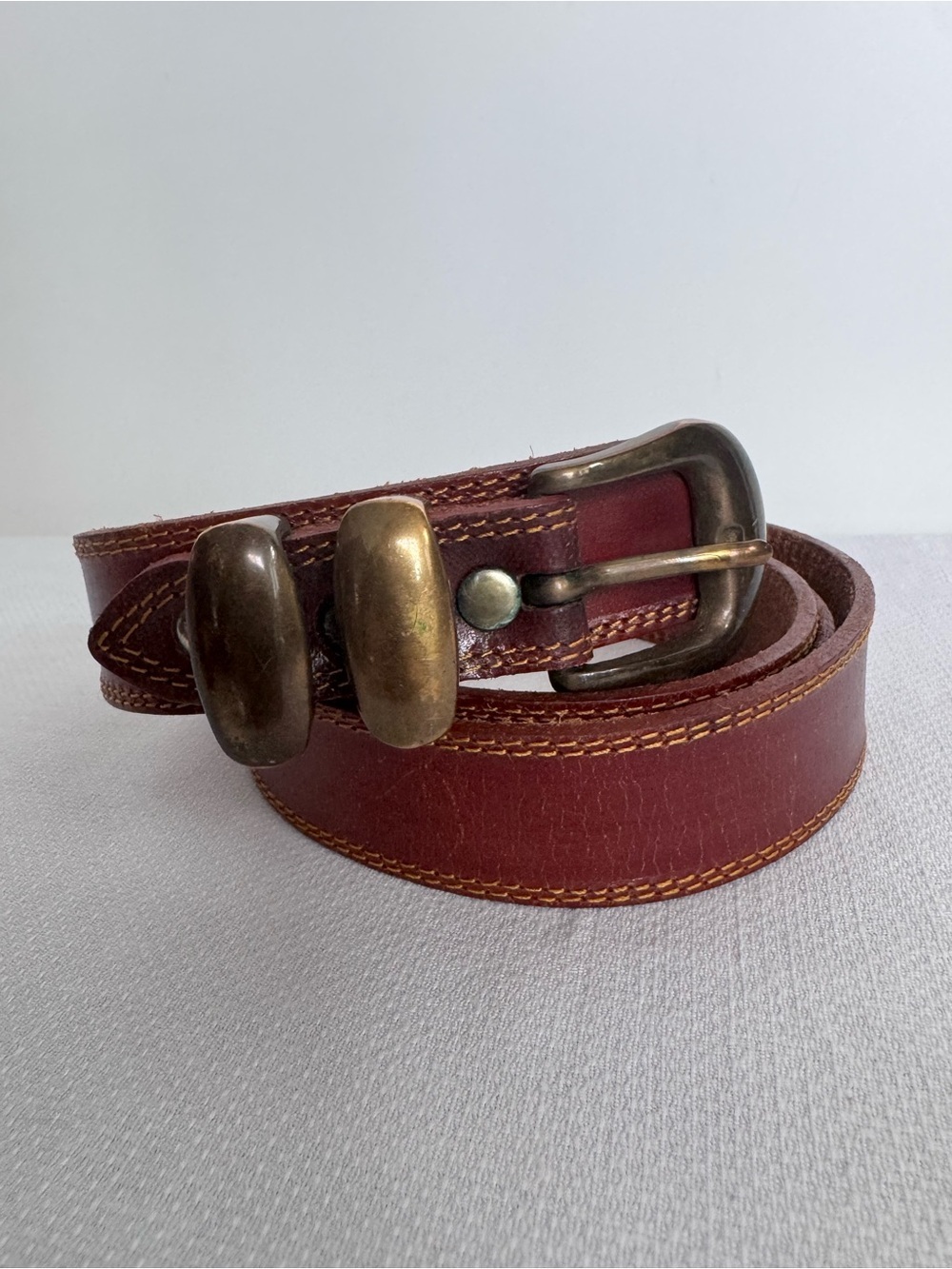 Vintage Leather Belt w Solid Brass Buckle